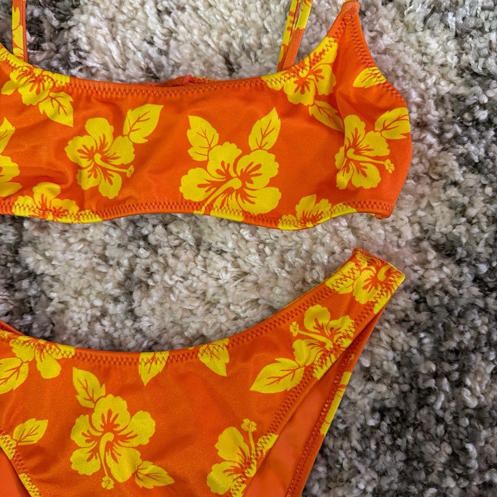 PacSun Floral Orange and Yellow Swim Set